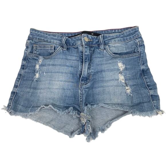 Harper Blue Denim High Rise Medium Wash Distressed Frayed Hem Jeans Shorts Sz 30 - Picture 1 of 4